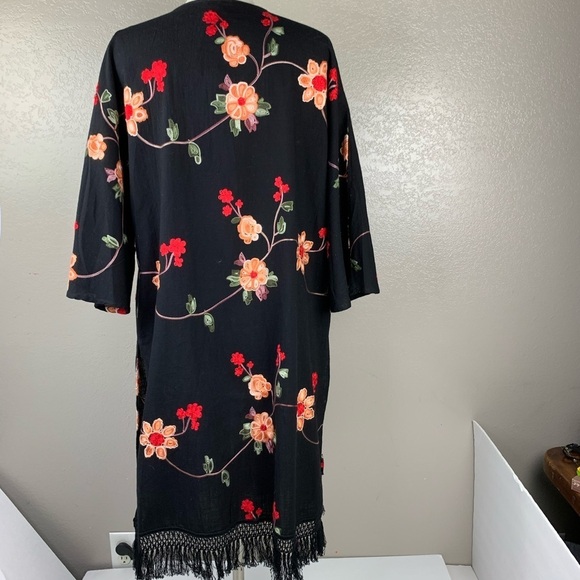 Umgee Black Gorgeous Embroidered Floral Fringed Cardigan Fringe is 2022 Trend - Picture 13 of 16
